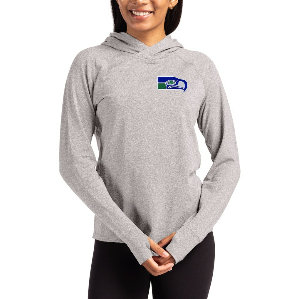 Seattle Seahawks Cutter & Buck Women's Throwback Logo Adapt Knit Recycled Raglan Pullover Hoodie - Heather Gray Hoodies