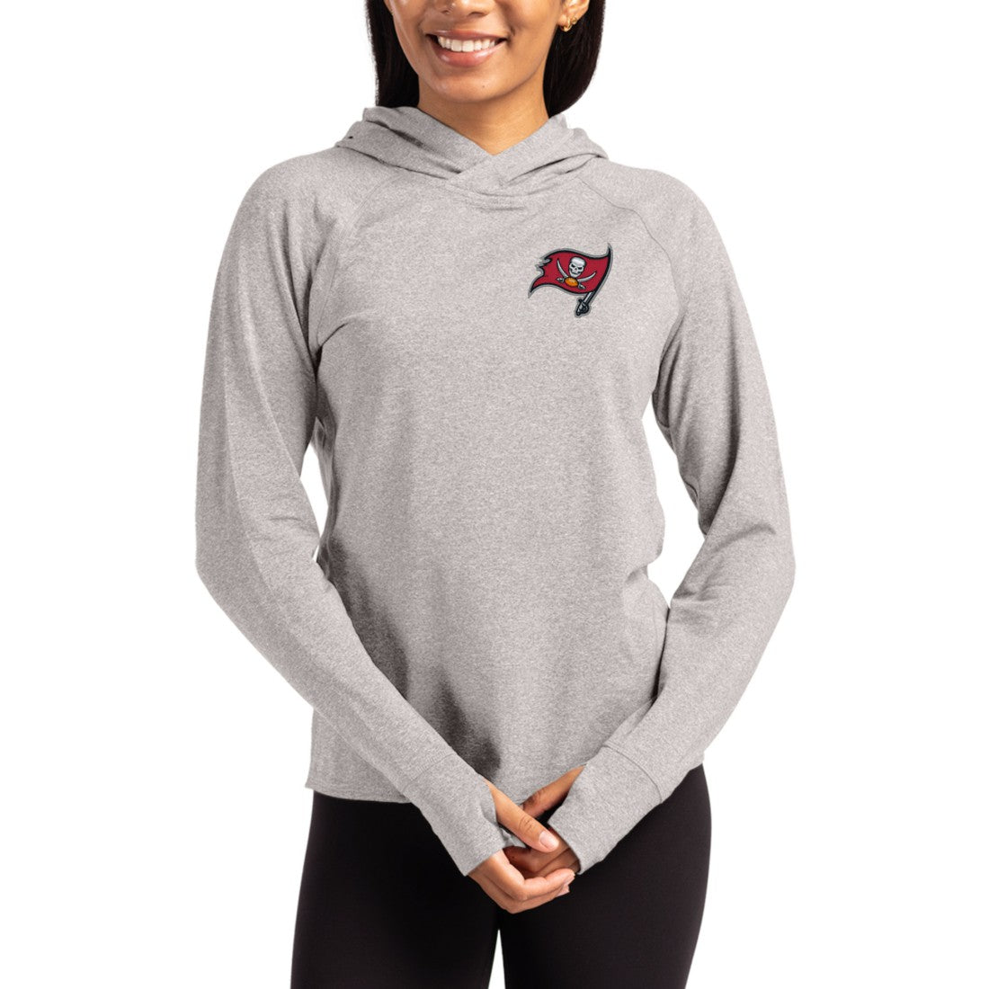 Tampa Bay Buccaneers Cutter & Buck Women's Primary Logo Adapt Knit Recycled Raglan Pullover Hoodie - Heather Gray Hoodies