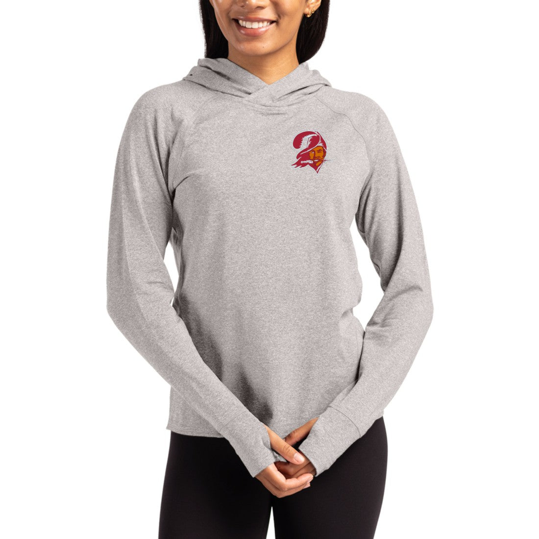 Tampa Bay Buccaneers Cutter & Buck Women's Throwback Logo Adapt Knit Recycled Raglan Pullover Hoodie - Heather Gray Hoodies