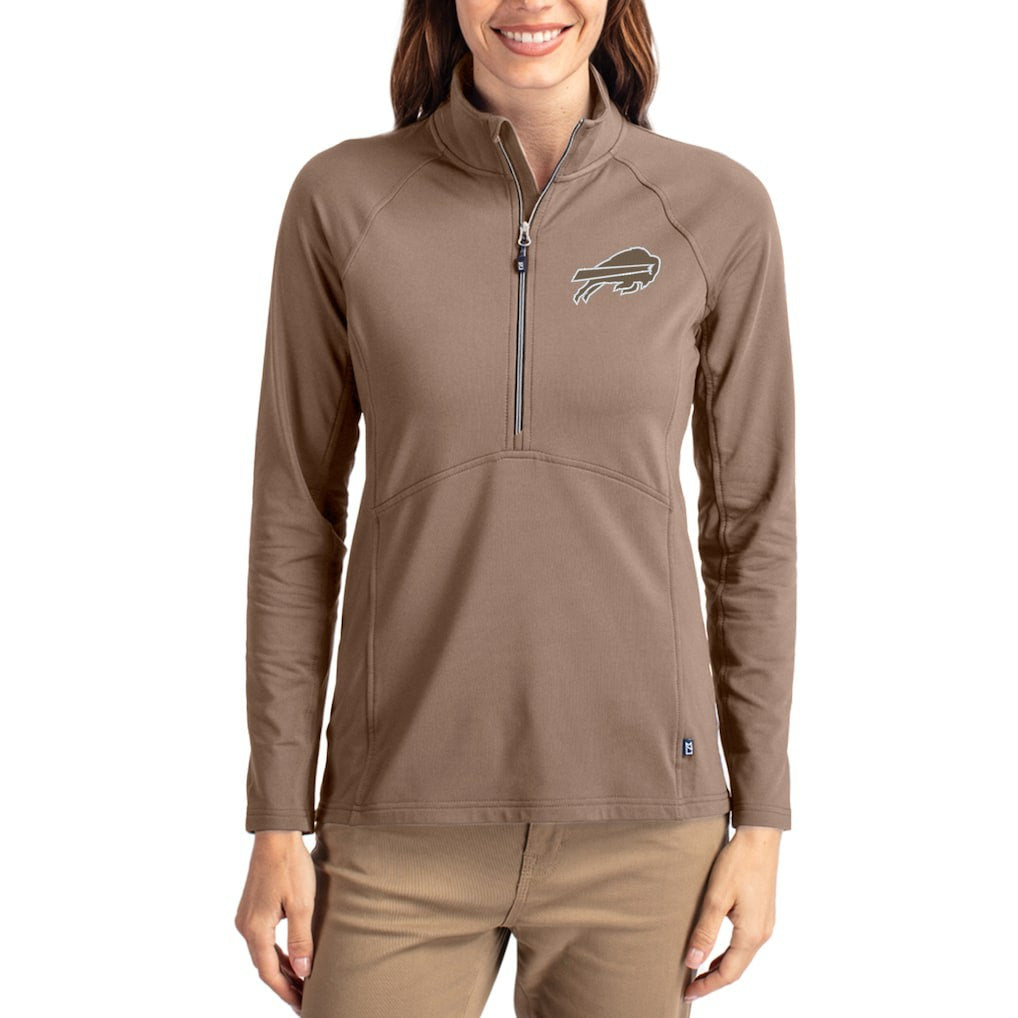 Buffalo Bills Cutter & Buck Women's Tonal Adapt Eco Knit Stretch Recycled Raglan Half-Zip Pullover - Brown Pullover