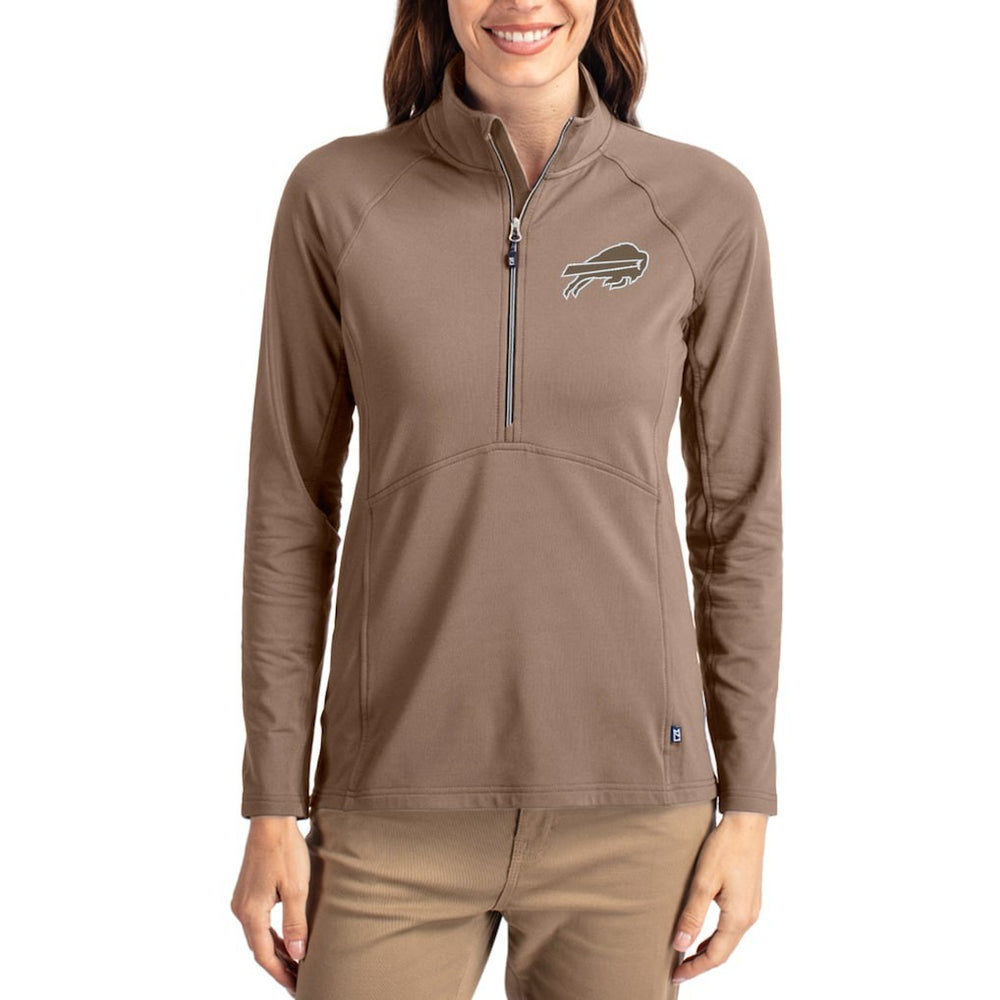 Buffalo Bills Cutter & Buck Women's Tonal Adapt Eco Knit Stretch Recycled Raglan Half-Zip Pullover - Brown Pullover