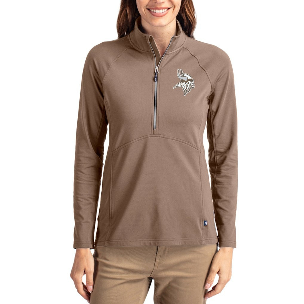 Minnesota Vikings Cutter & Buck Women's Tonal Adapt Eco Knit Stretch Recycled Raglan Half-Zip Pullover - Brown Pullover
