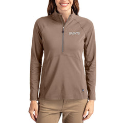 New Orleans Saints Cutter & Buck Women's Tonal Adapt Eco Knit Stretch Recycled Raglan Half-Zip Pullover - Brown Pullover