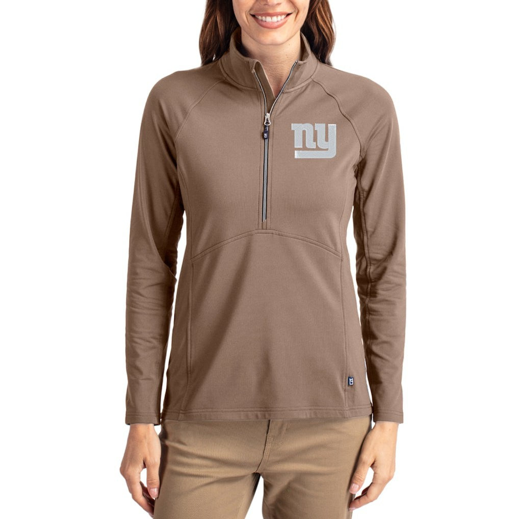 New York Giants Cutter & Buck Women's Tonal Adapt Eco Knit Stretch Recycled Raglan Half-Zip Pullover - Brown Pullover