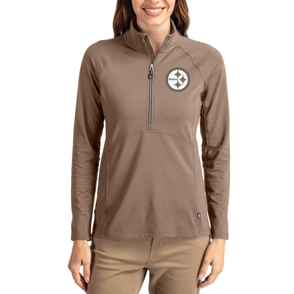 Pittsburgh Steelers Cutter & Buck Women's Tonal Adapt Eco Knit Stretch Recycled Raglan Half-Zip Pullover - Brown Pullover