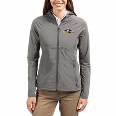 Baltimore Ravens Cutter & Buck Women's Adapt Eco Knit Hybrid Recycled Raglan Full-Zip Hoodie Jacket - Gray Hoodies