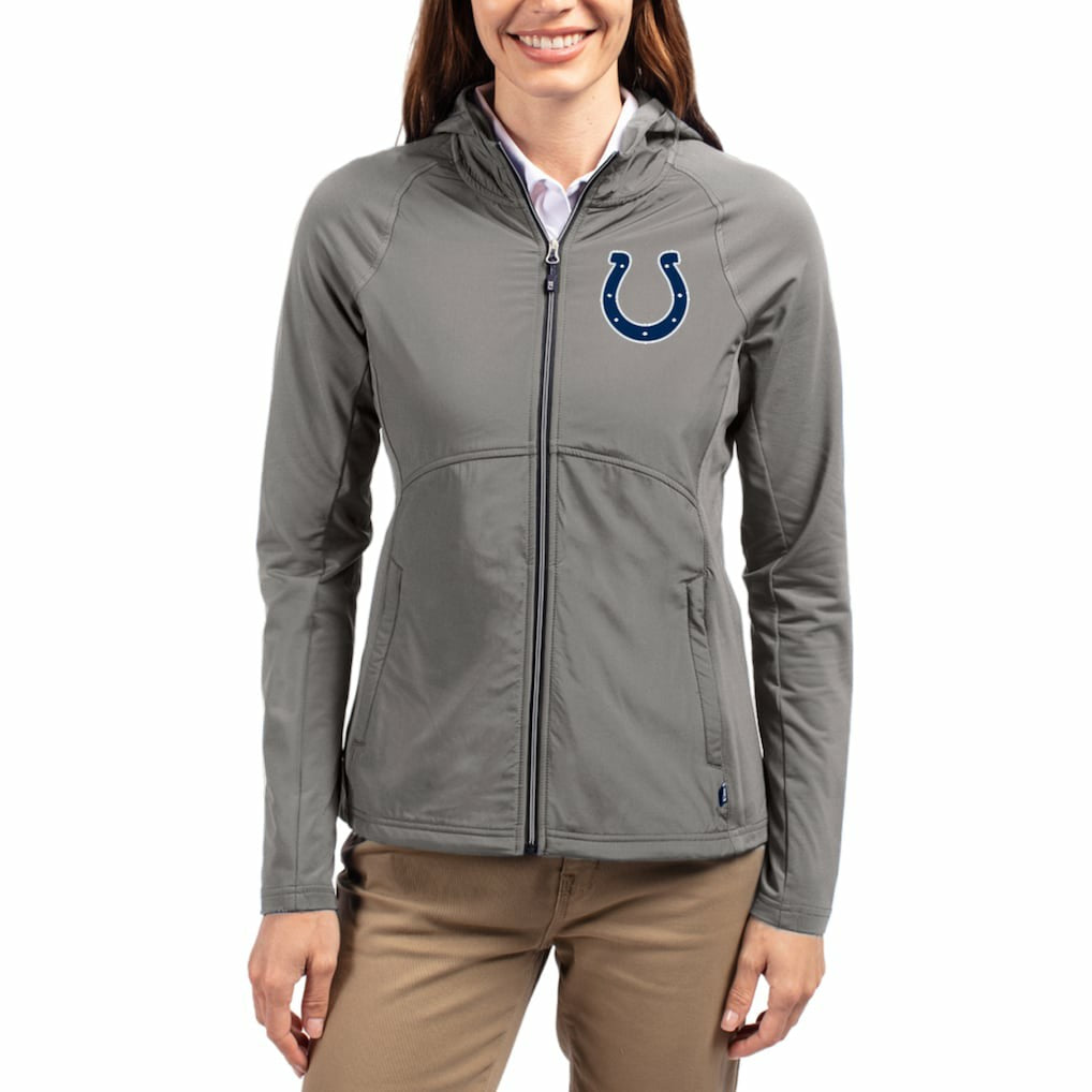 Indianapolis Colts Cutter & Buck Women's Adapt Eco Knit Hybrid Recycled Raglan Full-Zip Hoodie Jacket - Gray Hoodies