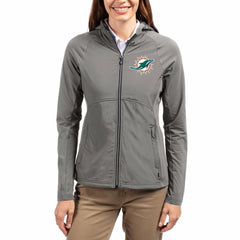 Miami Dolphins Cutter & Buck Women's Adapt Eco Knit Hybrid Recycled Raglan Full-Zip Hoodie Jacket - Gray Hoodies