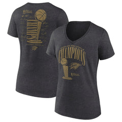Oklahoma City Thunder Women's 2025 NBA Finals Champions Double Dribble V-Neck T-Shirt Heather Charcoal - Fanatics