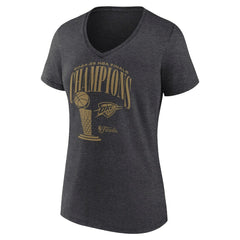 Oklahoma City Thunder Women's 2025 NBA Finals Champions Double Dribble V-Neck T-Shirt Heather Charcoal - Fanatics