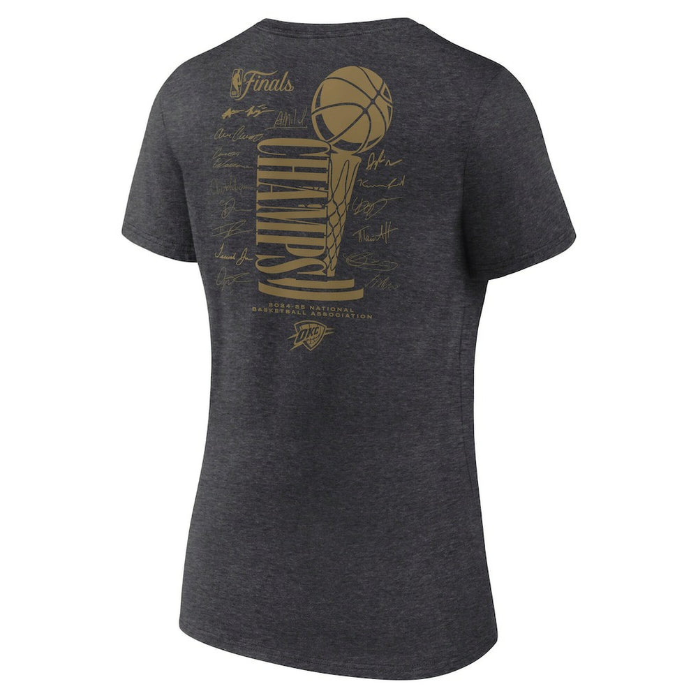 Oklahoma City Thunder Women's 2025 NBA Finals Champions Double Dribble V-Neck T-Shirt Heather Charcoal - Fanatics