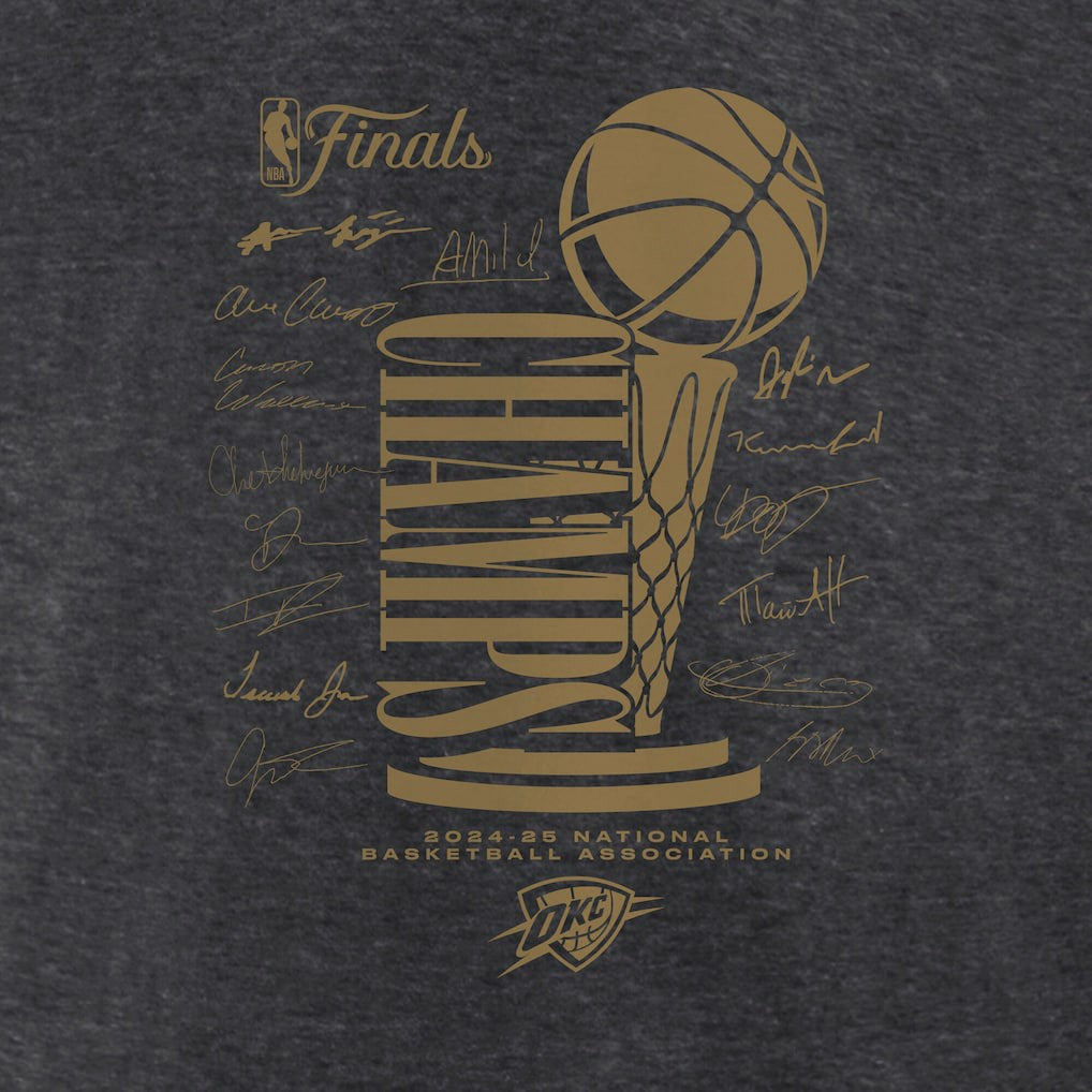 Oklahoma City Thunder Women's 2025 NBA Finals Champions Double Dribble V-Neck T-Shirt Heather Charcoal - Fanatics