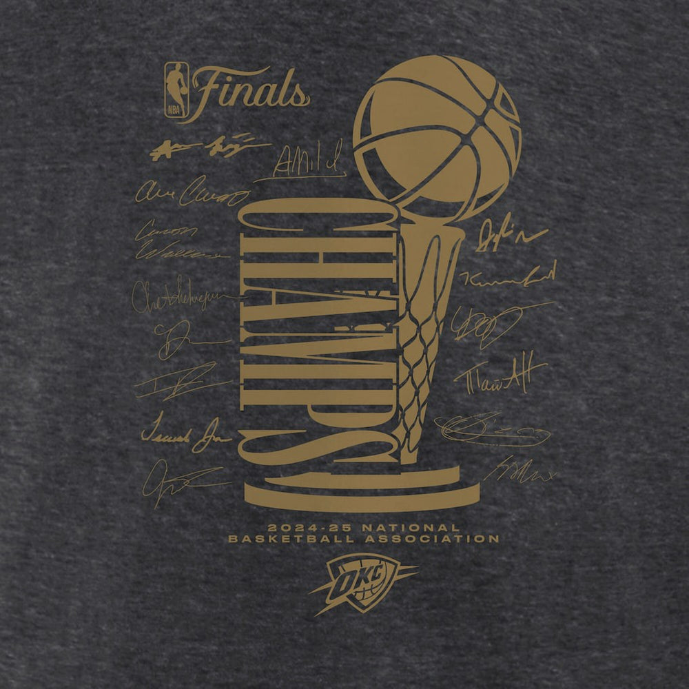 Oklahoma City Thunder Women's 2025 NBA Finals Champions Double Dribble V-Neck T-Shirt Heather Charcoal - Fanatics