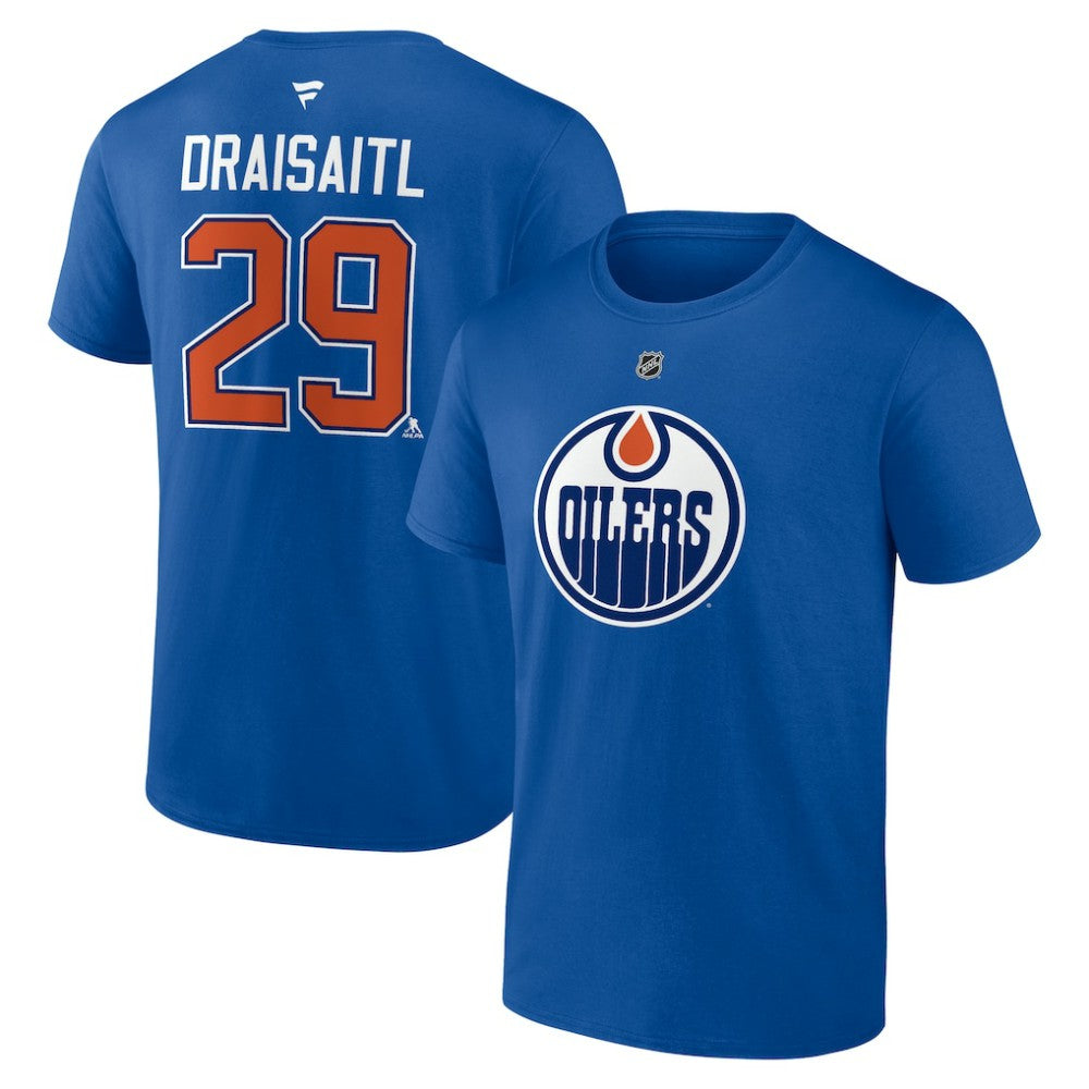 Leon Draisaitl Edmonton Oilers Fanatics Authentic Stack Name & Number T-Shirt - Royal | US 203171120