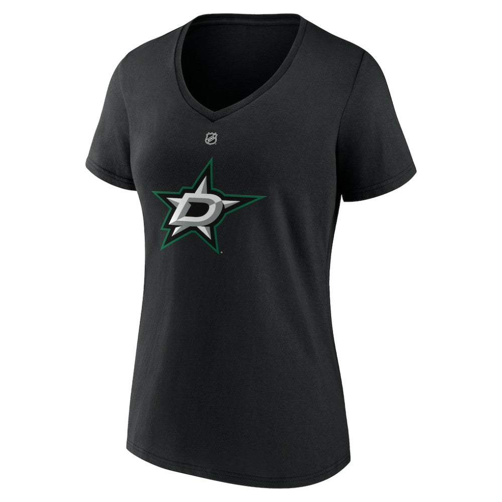 Mikko Rantanen Dallas Stars Fanatics Women's Authentic Stack Name & Number V-Neck T-Shirt - Black | US 203171125