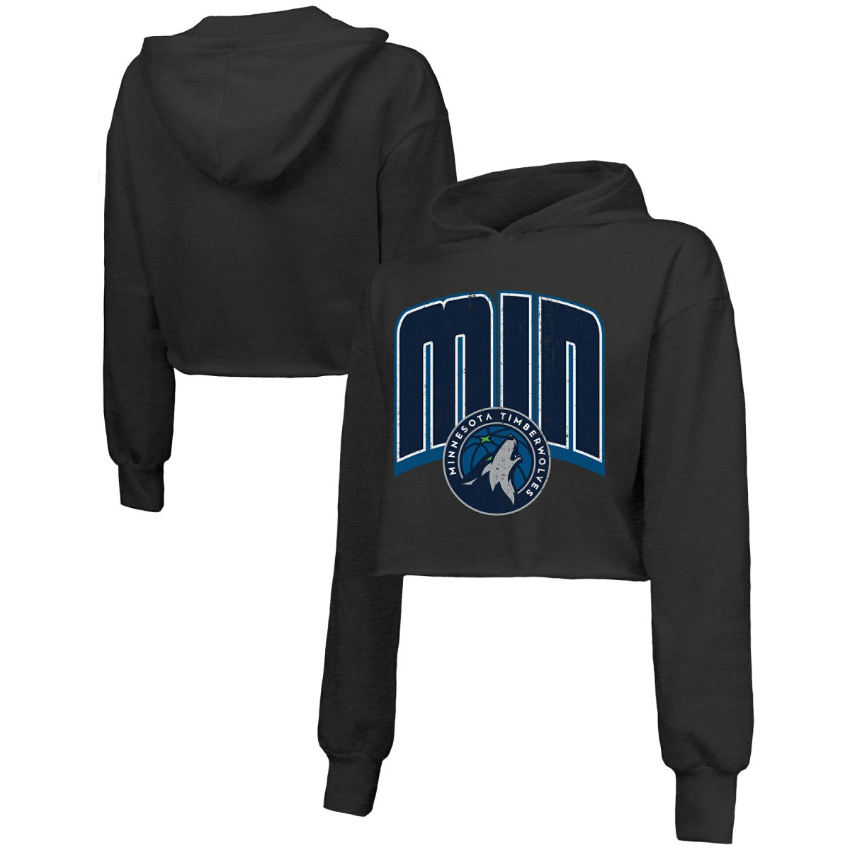 Minnesota Timberwolves Majestic Threads Women's Tri-Blend Cropped Pullover Hoodie Black outlet