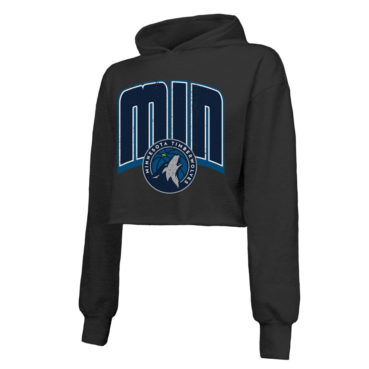 Minnesota Timberwolves Majestic Threads Women's Tri-Blend Cropped Pullover Hoodie Black outlet