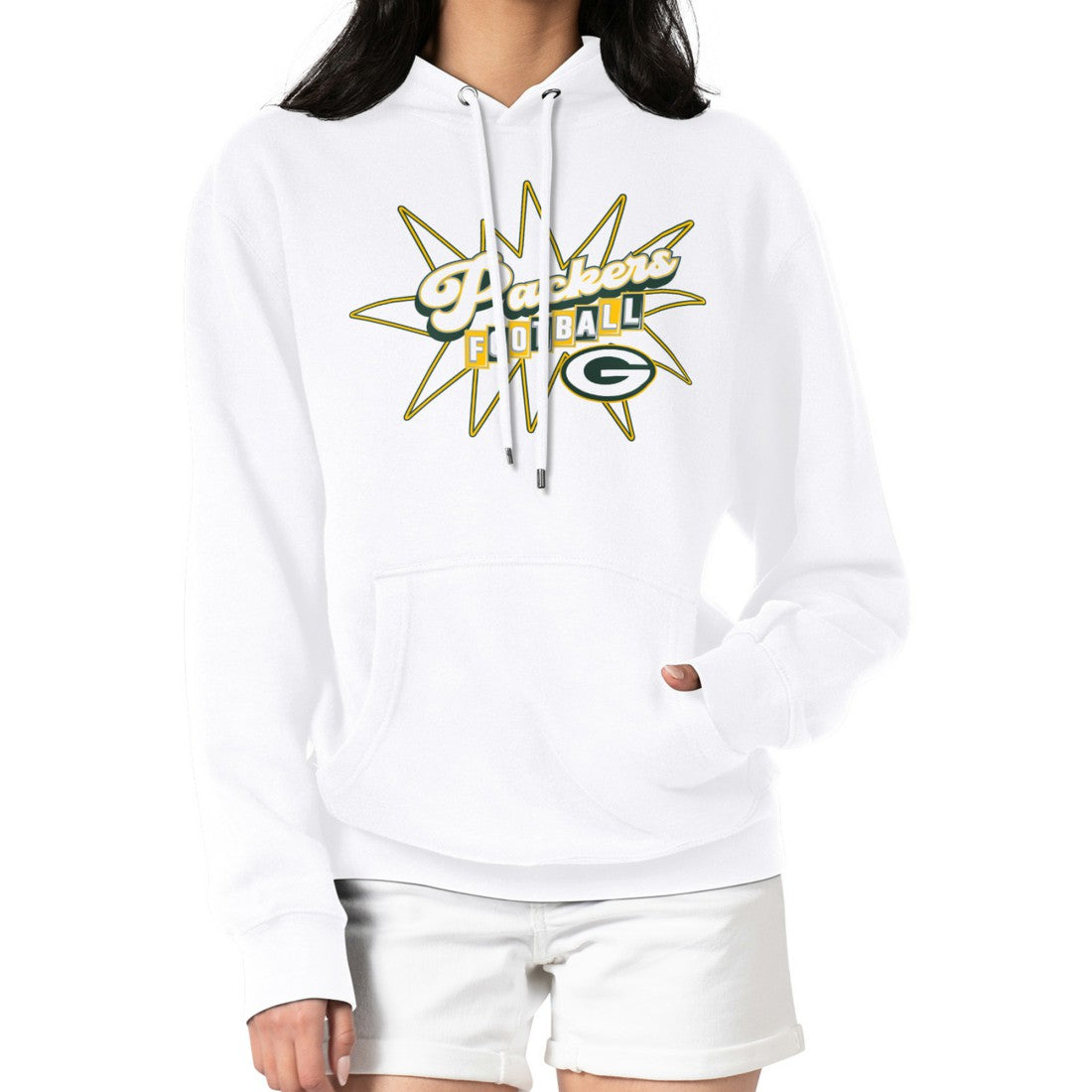 Green Bay Packers Starter Women's Drive-In Sign Pullover Hoodie - White Hoodies