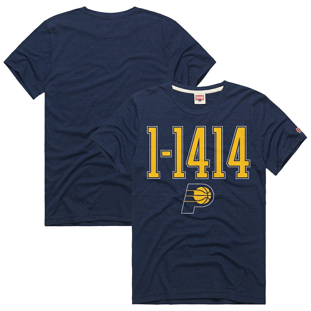 Indiana Pacers Homage Unisex The "1-1414" Comeback Record Tri-Blend T-Shirt Navy outlet