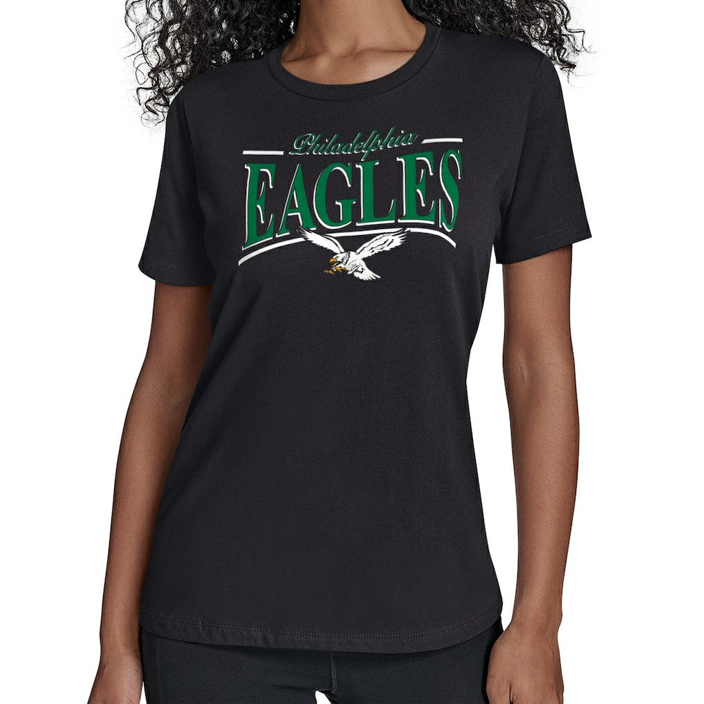Philadelphia Eagles Starter Women's Throwback Arch Stripe T-Shirt - Black T-shirts