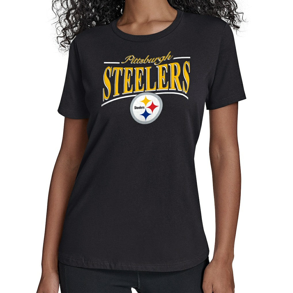 Pittsburgh Steelers Starter Women's Arch Stripe T-Shirt - Black T-shirts
