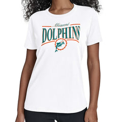 Miami Dolphins Starter Women's Throwback Arch Stripe T-Shirt - White T-shirts