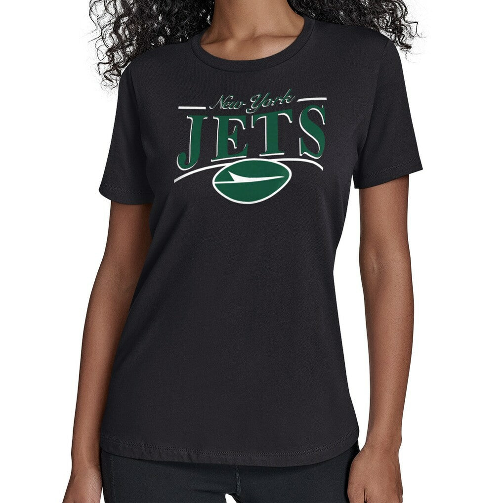 New York Jets Starter Women's Arch Stripe T-Shirt - Black T-shirts