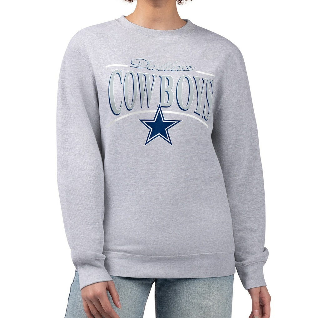 Dallas Cowboys Starter Women's Arch Stripe Fleece Pullover Sweatshirt - Gray Pullover