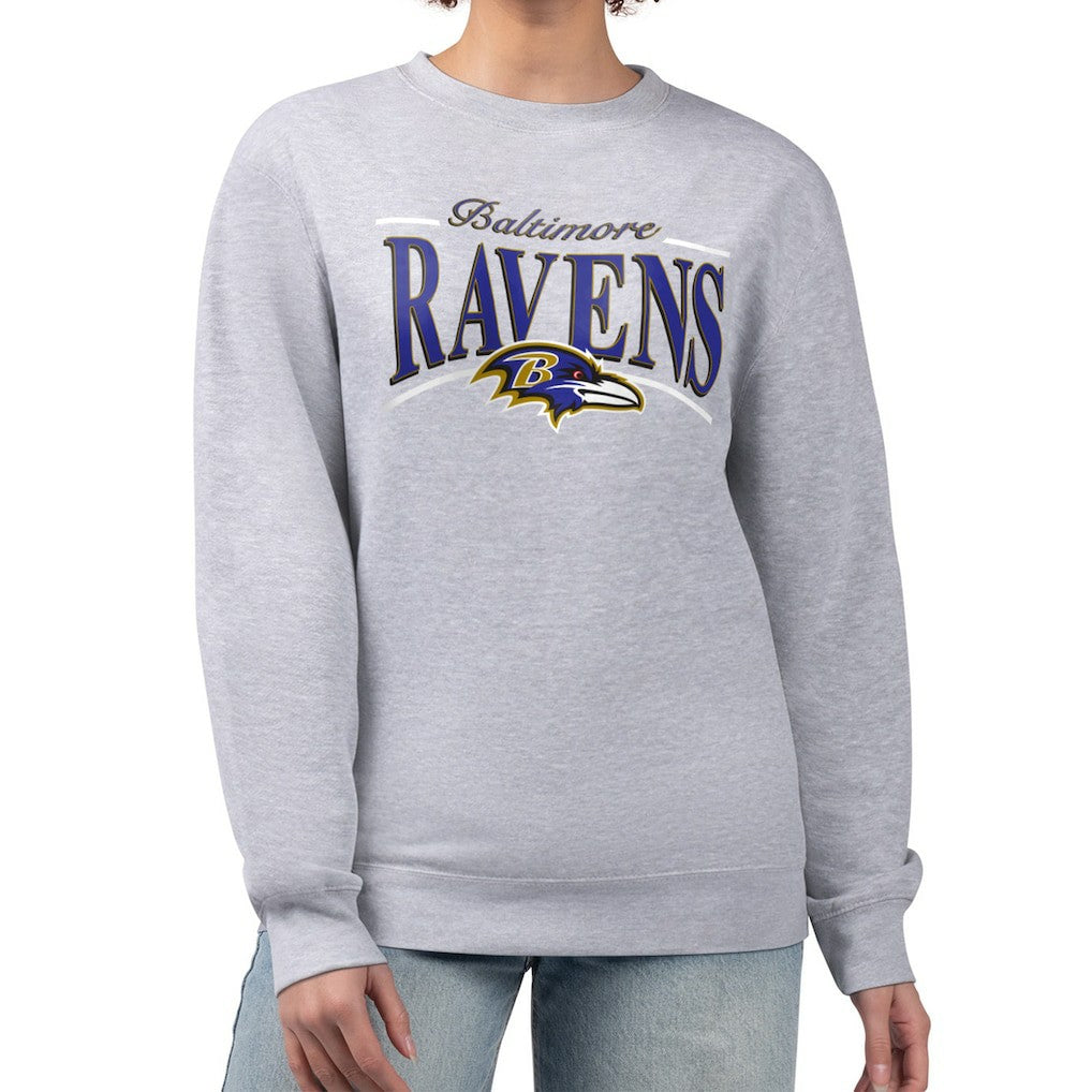 Baltimore Ravens Starter Women's Arch Stripe Fleece Pullover Sweatshirt - Gray Pullover