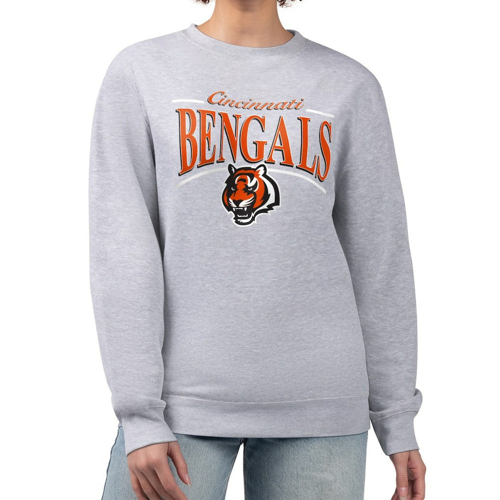 Cincinnati Bengals Starter Women's Arch Stripe Fleece Pullover Sweatshirt - Gray Pullover