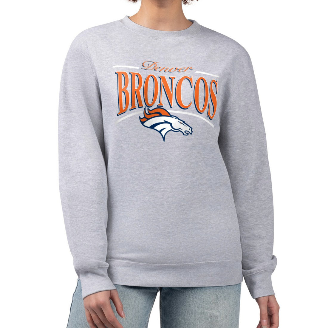 Denver Broncos Starter Women's Arch Stripe Fleece Pullover Sweatshirt - Gray Pullover