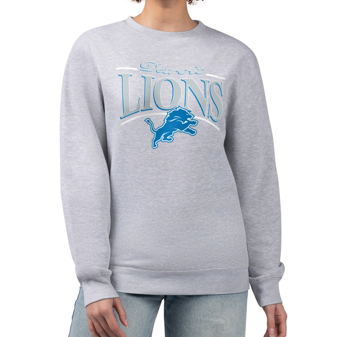 Detroit Lions Starter Women's Arch Stripe Fleece Pullover Sweatshirt - Gray Pullover