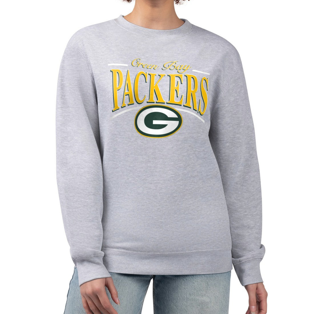 Green Bay Packers Starter Women's Arch Stripe Fleece Pullover Sweatshirt - Gray Pullover