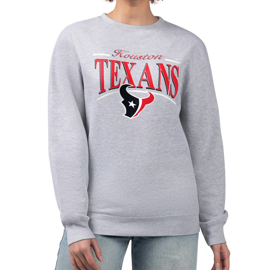 Houston Texans Starter Women's Arch Stripe Fleece Pullover Sweatshirt - Gray Pullover
