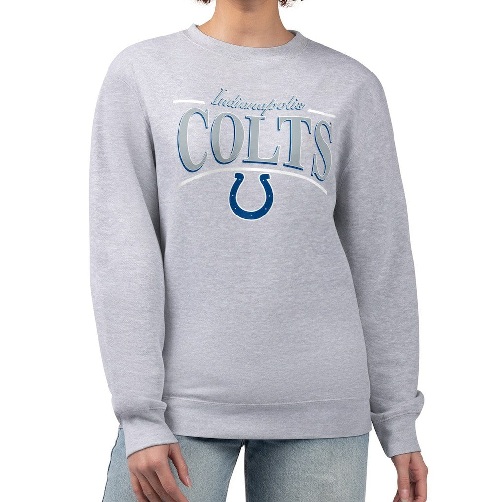 Indianapolis Colts Starter Women's Arch Stripe Fleece Pullover Sweatshirt - Gray Pullover