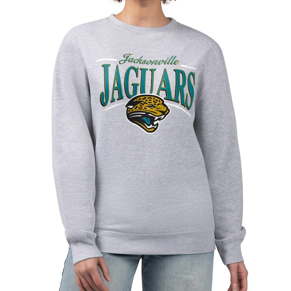 Jacksonville Jaguars Starter Women's Throwback Arch Stripe Fleece Pullover Sweatshirt - Gray Pullover