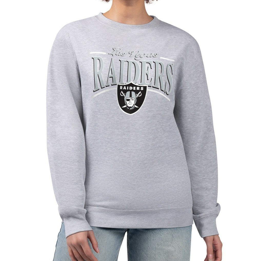 Las Vegas Raiders Starter Women's Arch Stripe Fleece Pullover Sweatshirt - Gray Pullover