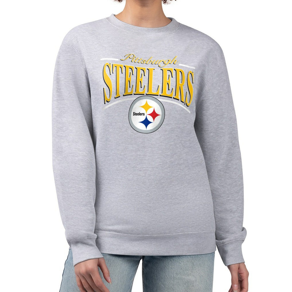 Pittsburgh Steelers Starter Women's Arch Stripe Fleece Pullover Sweatshirt - Gray Pullover