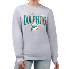 Miami Dolphins Starter Women's Throwback Arch Stripe Fleece Pullover Sweatshirt - Gray Pullover