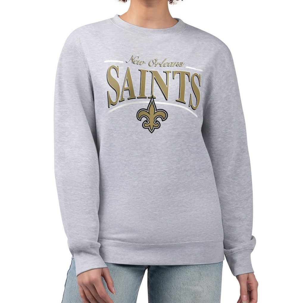 New Orleans Saints Starter Women's Arch Stripe Fleece Pullover Sweatshirt - Gray Pullover