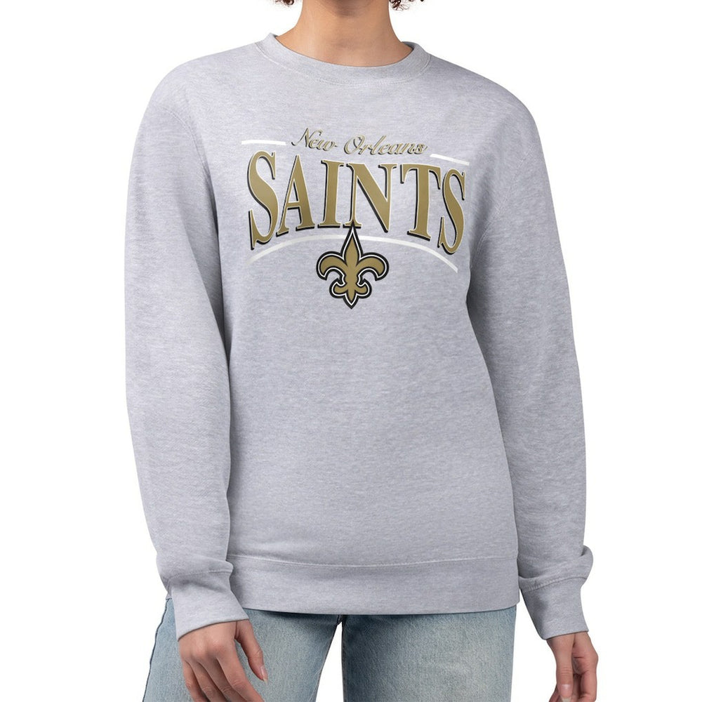 New Orleans Saints Starter Women's Arch Stripe Fleece Pullover Sweatshirt - Gray Pullover