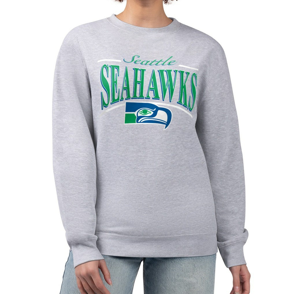 Seattle Seahawks Starter Women's Throwback Arch Stripe Fleece Pullover Sweatshirt - Gray Pullover