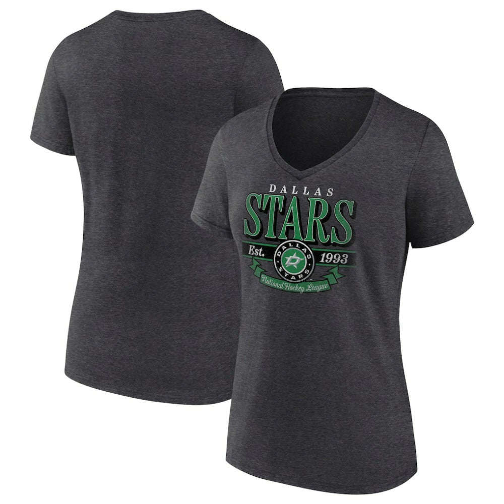 Dallas Stars Women's Retro Banner V-Neck T-Shirt - Charcoal | US 203175578