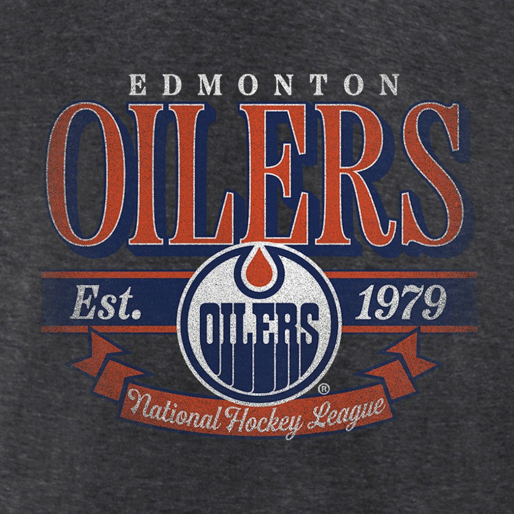 Edmonton Oilers Women's Retro Banner V-Neck T-Shirt - Charcoal | US 203175582