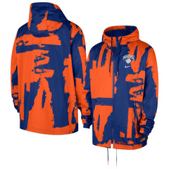 New York Knicks Courtside Club Premium Woven Full-Zip Hooded Jacket Blue/Orange - Nike