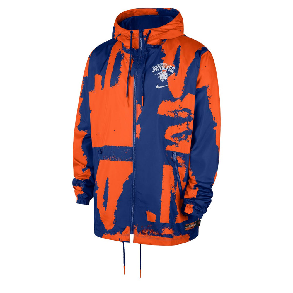 New York Knicks Courtside Club Premium Woven Full-Zip Hooded Jacket Blue/Orange - Nike