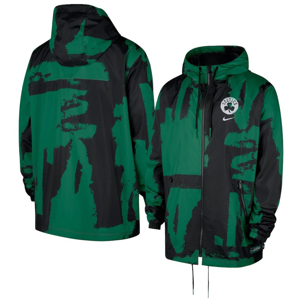 Boston Celtics Courtside Club Premium Woven Full-Zip Hooded Jacket Black/Kelly Green - Nike