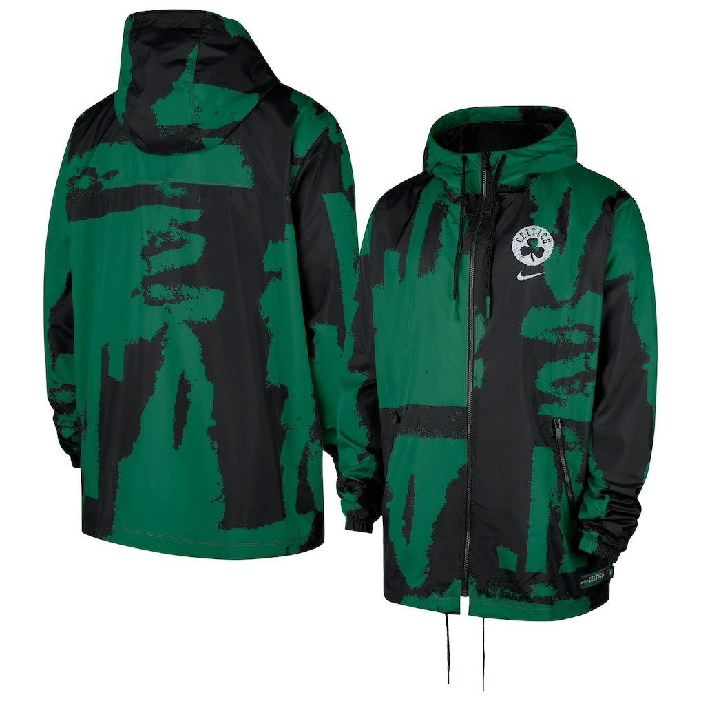 Boston Celtics Courtside Club Premium Woven Full-Zip Hooded Jacket Black/Kelly Green - Nike