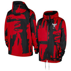 Chicago Bulls Courtside Club Premium Woven Full-Zip Hooded Jacket Black/Red - Nike