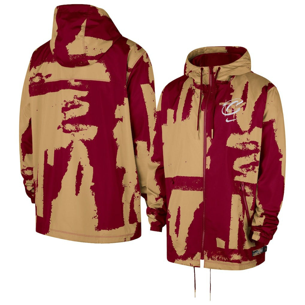Cleveland Cavaliers Courtside Club Premium Woven Full-Zip Hooded Jacket Wine/Gold - Nike